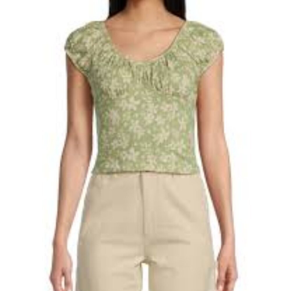 Billabong Ella Floral Printed Cap Sleeve Crinkle Jersey Top NWT